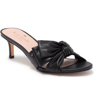 KATE SPADE | Samantha Abstract Bow Kitty Heel Slide Sandals Blk Leather